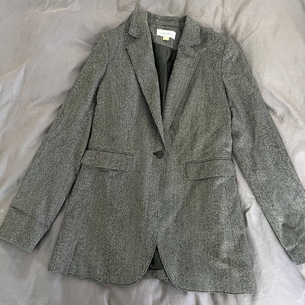 Calvin Klein charcoal gray chevron blazer size 4